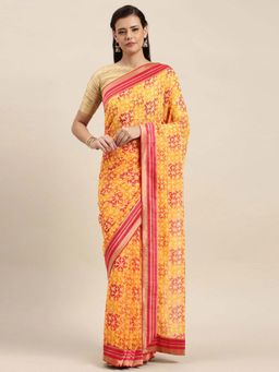 Soch - Yellow Printed Saree with Unstitched Blouse Piece