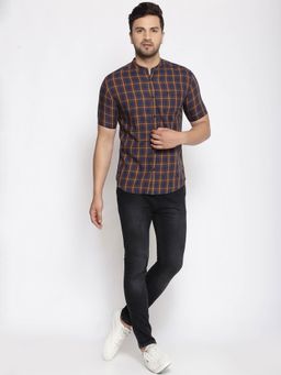 SHOWOFF - Mens Cotton Navy Checks Slim Fit Shirt