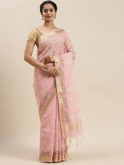 Soch - Pink Handloom Sarees with Unstitched Blouse