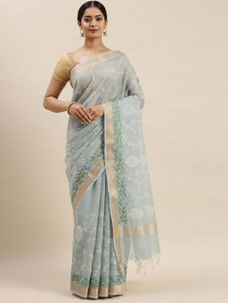 Soch - Blue Handloom Sarees with Unstitched Blouse
