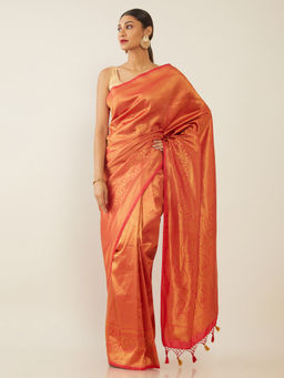Soch - Woven Design Red Saree with Unstitched Blouse