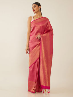 Soch - Woven Design Pink Saree with Unstitched Blouse