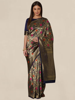 Akhilam - Gold Printed Handloom Saree With Unstitched Blouse