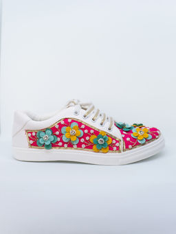 The Saree Sneakers - Pink Pataka Flower Embroidered Sneaker