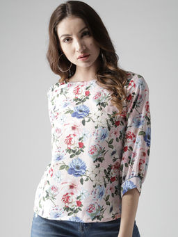 Style Quotient - Pink & Blue Printed Styled Back Top