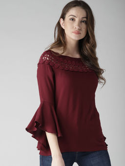 Style Quotient - Women Solid Maroon viscose rayon smart casual top