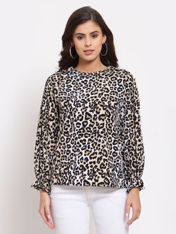 Style Quotient - Beige Brown Animal Crepe Regular Top
