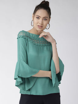 Style Quotient - Women Solid Teal viscose rayon smart casual top
