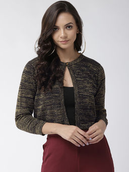 Style Quotient - Women Black And Golden Shimmered Smart Casual Crop Shrug