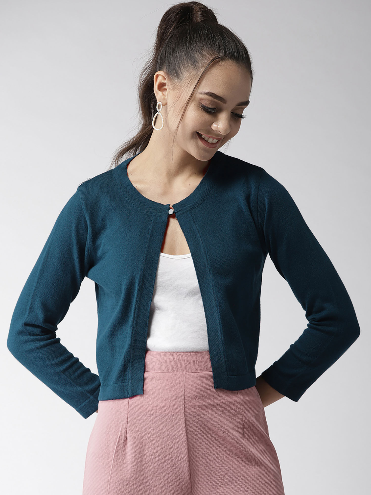 style quotient Teal Green Solid Cropped Shrug-picture-40