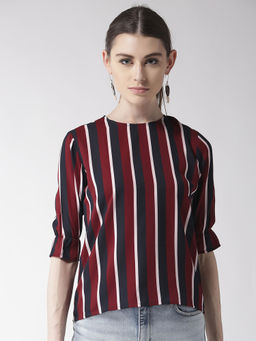 Style Quotient - Women Maroon And Navy Blue Striped Top
