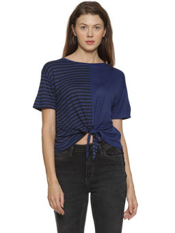 PINACOLADA - Women Casual Half Sleeve Striped Dark Blue Top
