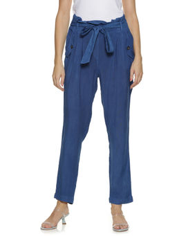 PINACOLADA - Blue Stylish Paper Bag Trousers