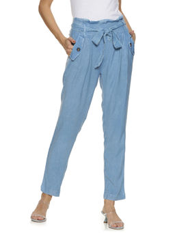 PINACOLADA - Blue Stylish Paper Bag Trousers