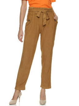 PINACOLADA - Brown Stylish Paper Bag Trousers