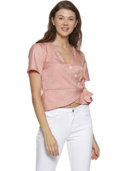 PINACOLADA - Women Casual Half Sleeve Solid Pink Top