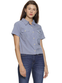 PINACOLADA - Women Casual Short Sleeve Solid Blue Top