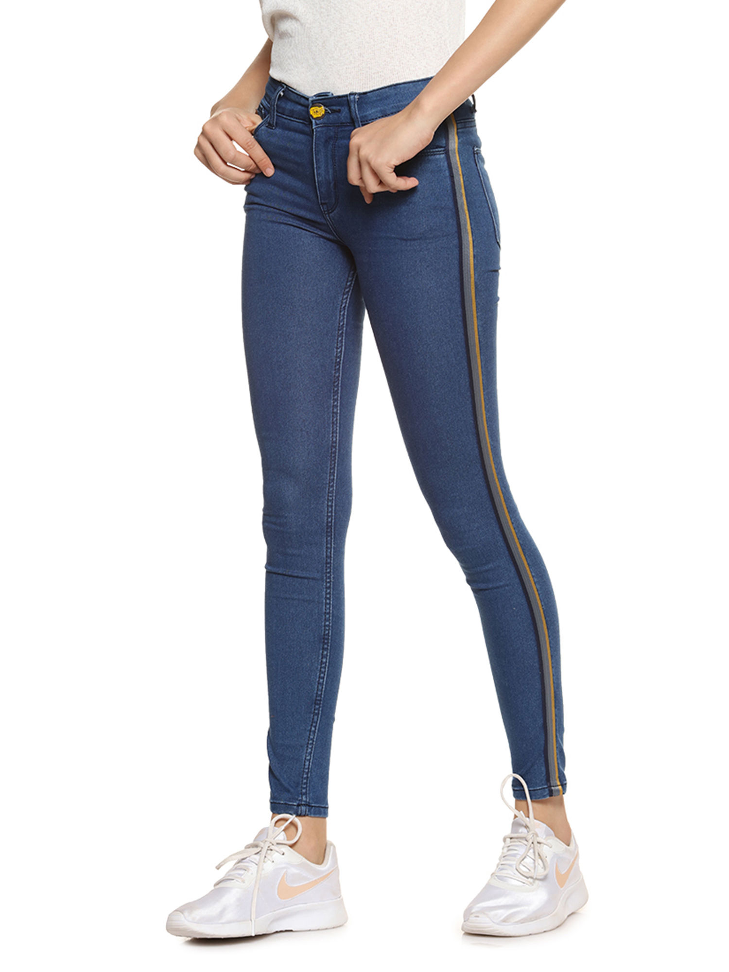 Skinny Fit Side Stripe Blue Denim Jeans 