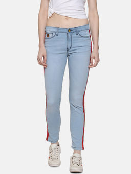 PINACOLADA - Blue High Rise Skinny Fit Side Red 2 Stripe Denim Jeans