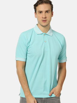 Campus Sutra - Men Solid Polo Neck Blue T-Shirt