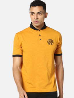 Campus Sutra - Men Printed Polo Neck Yellow T-Shirt