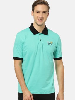 Campus Sutra - Men Solid Polo Neck Blue T-Shirt