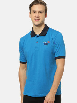 Campus Sutra - Men Solid Polo Neck Blue T-Shirt