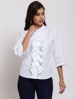 Style Quotient - Women Off White Classic Opaque Casual Shirt