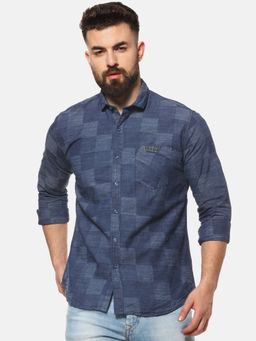 Campus Sutra - Men Geometric Print Casual Blue Shirt