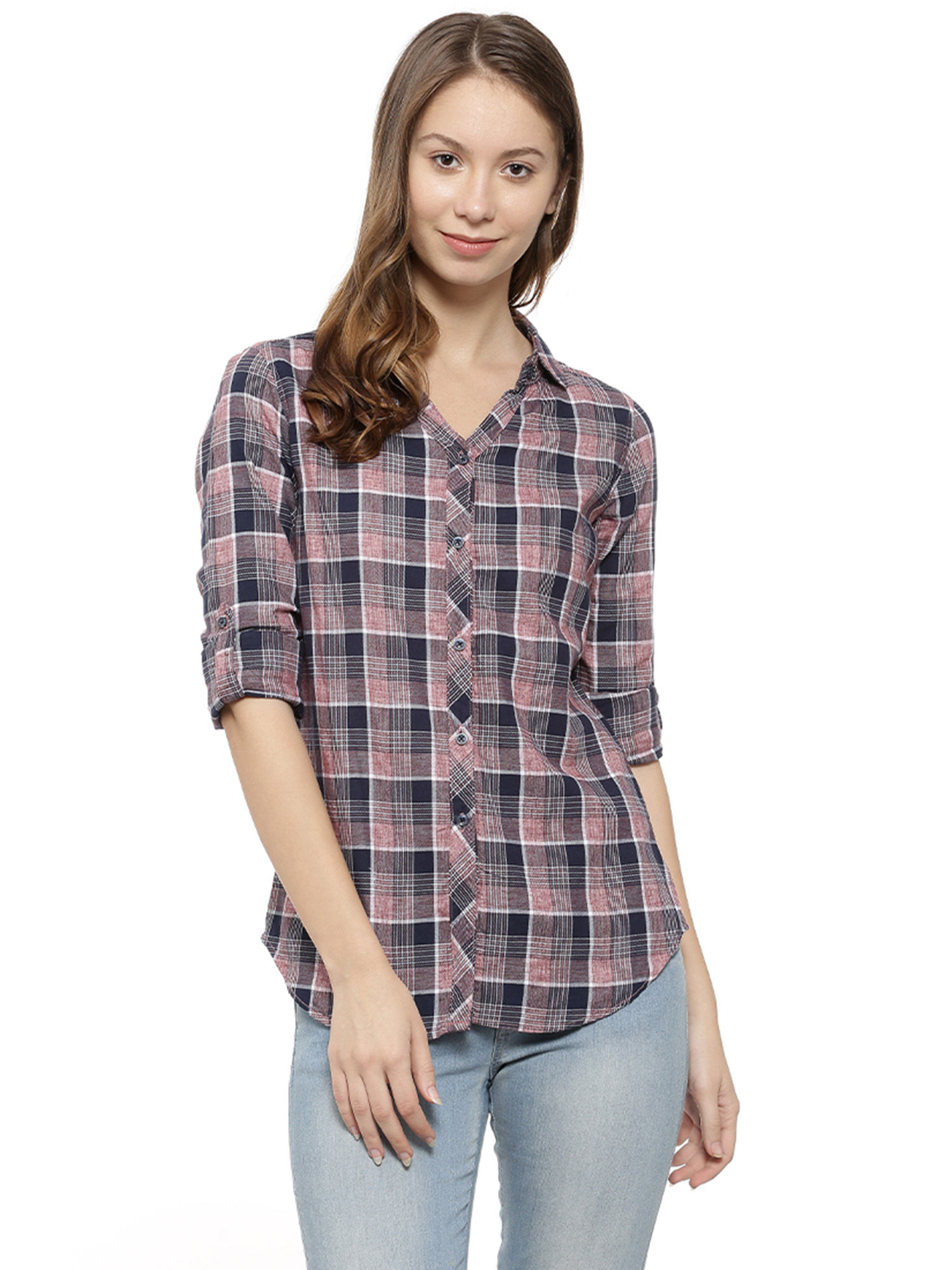 Buy Campus Sutra Pink Checkered Casual 