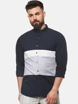 Campus Sutra - Men Color Block Casual Blue Shirt