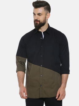 Campus Sutra - Men Color Block Casual Black Shirt