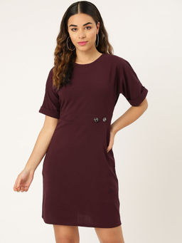 Style Quotient - Burgundy Solid Sheath Dress