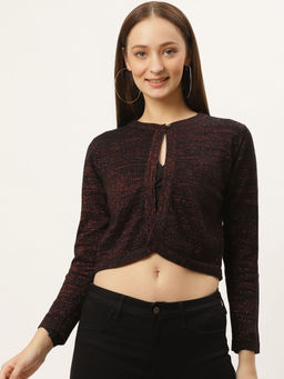 Style Quotient - Women Black And Red Shimmered Smart Casual Crop Shrug
