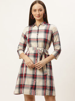 Style Quotient - Off-white & Red Checked Shirt Dress