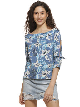PINACOLADA - Blue Floral Design Casual Top