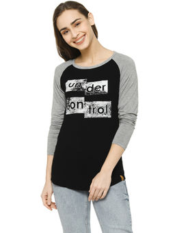 Campus Sutra - Women Printed Round Neck Black T-Shirt