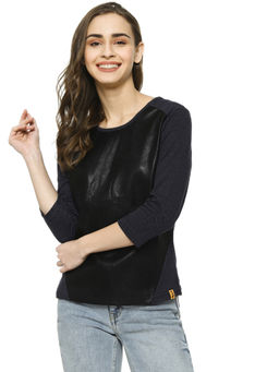 PINACOLADA - Black Casual Regular Sleeve Self Design Black Top