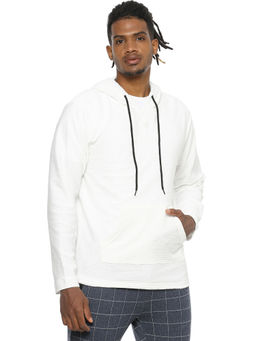 Campus Sutra - Men Full Sleeve White Solid Hooded Sweatshirt