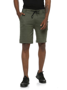 Campus Sutra - Men Striped Olive Casual Shorts