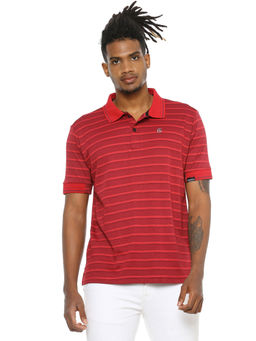 Campus Sutra - Men Short Sleeve Striped Red Casual T-Shirt