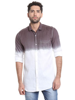 Campus Sutra - Men Color Block Casual Purple, White Shirt