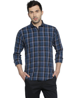 Campus Sutra - Men Checkered Casual Blue Shirt