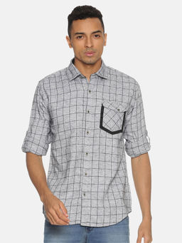 Campus Sutra - Men Checkered Casual Grey Shirt
