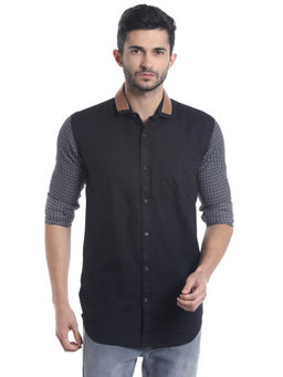 Campus Sutra - Men Color Block Casual Black Shirt