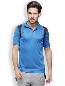 Campus Sutra - Men Solid Polo Neck Blue T-Shirt