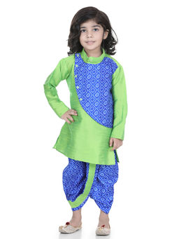 BownBee - Boys Double Panel Bandhani Silk Blend Dhoti Kurta-Blue (Set of 2)