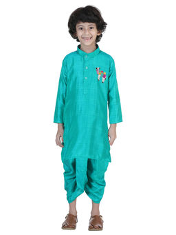 BownBee - Camel Hand Embroidered Dhoti Kurta-Green (Set of 2)
