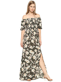 PINACOLADA - Women Stylish Olive Floral Design Casual Dress