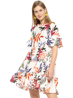 PINACOLADA - Women Stylish White Floral Design Casual Dress
